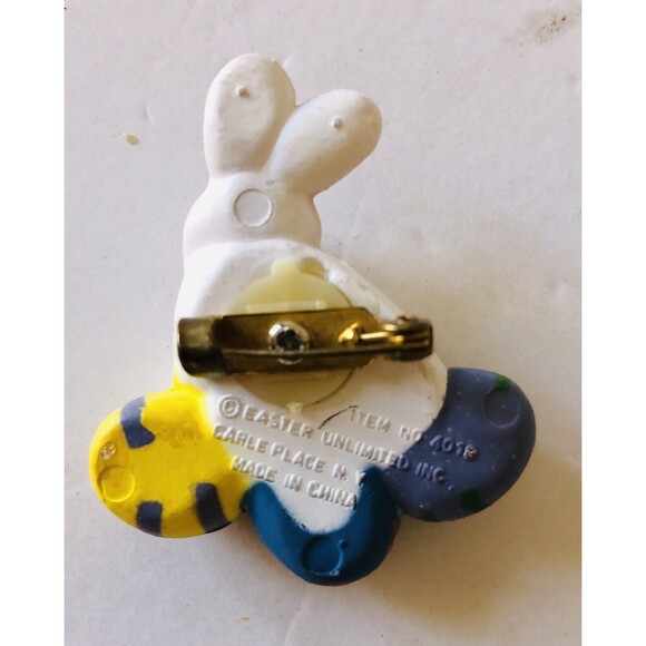 Porcelain Bunny In A Easter Egg Basket Rabbit Chickens Eggs, Flowers 9" Tall - Picture 12 of 12